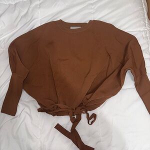 Tie-Front Crewneck Sweatshirt in Rich Brown